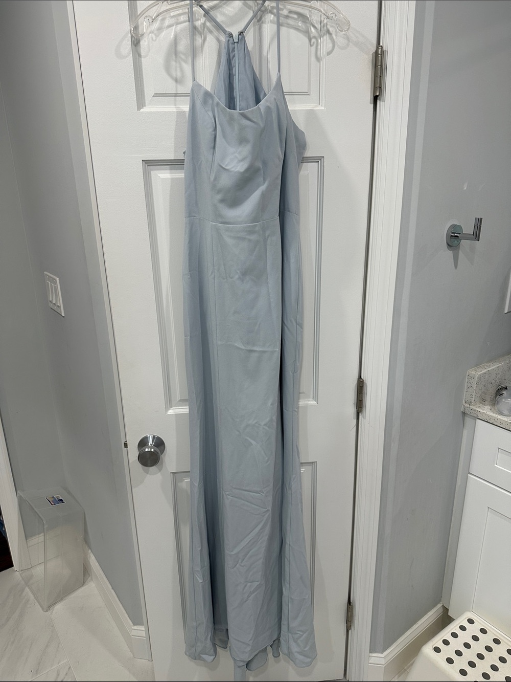 Amsale Pale Blue Halter Maxi Gown